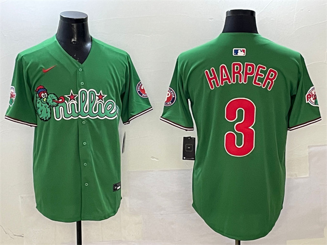 Men's Philadelphia Phillies #3 Bryce Harper Green Phanatic Limited Stitched Jersey Men's Philadelphia Phillies #3 Bryce Harper Green Phanatic Limited Stitched Jersey